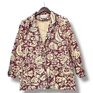 Vintage Cathy Daniels Linen Blend Floral Print Blazer Jacket Medium‎ Artsy Retro